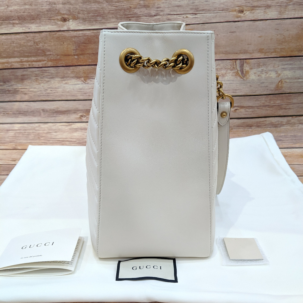Gucci Marmont Chevron White Leather Shoulder Bag - Picture 2 of 8